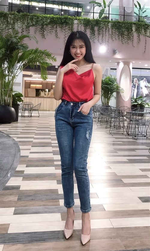 Quần Skinny xanh mài hông B7486 