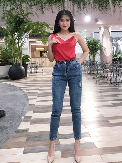 Quần Skinny xanh mài hông B7486 