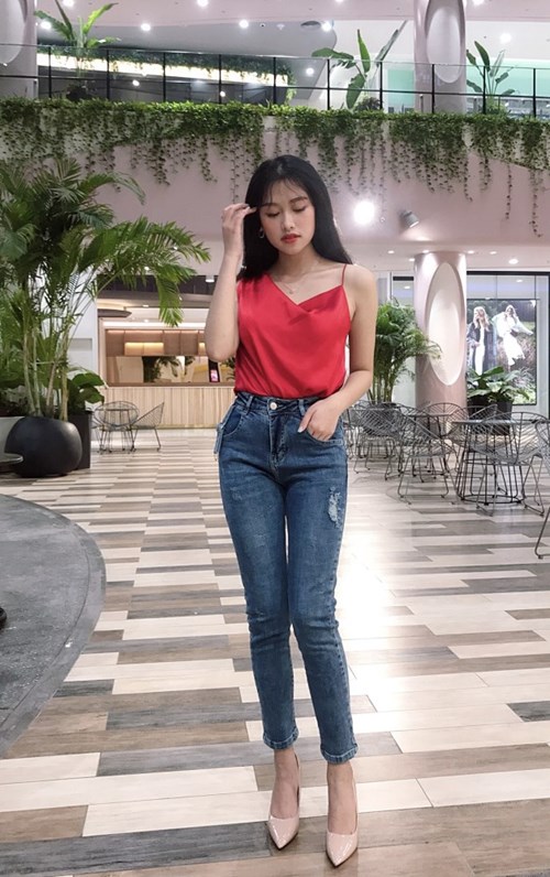 Quần Skinny xanh mài hông B7486 