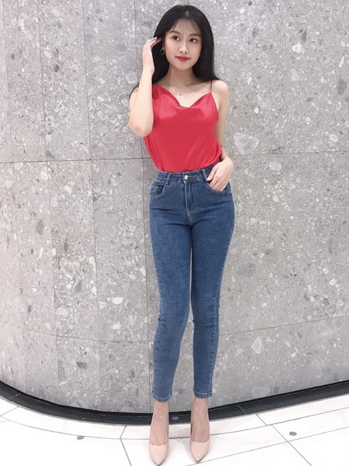 Quần Skinny màu xanh đậm không mài D6387 