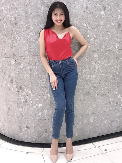 Quần Skinny màu xanh đậm không mài D6387 