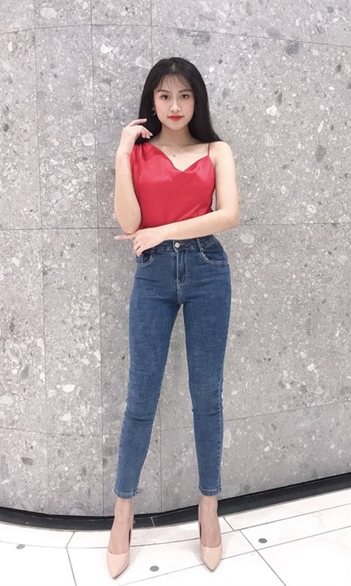 Quần Skinny màu xanh đậm không mài D6387 