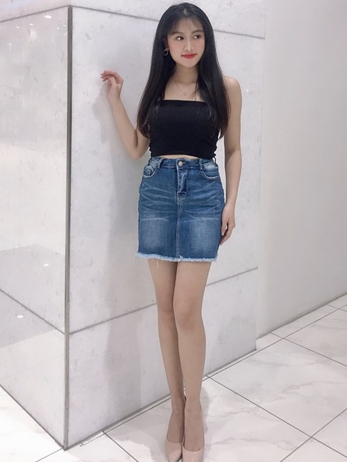 Váy Jeans màu xanh tua gấu V3038