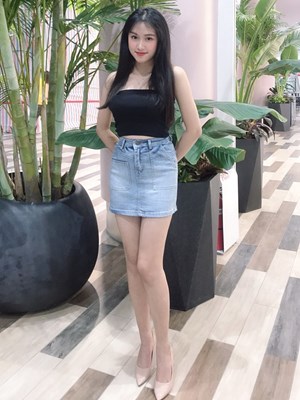 váy jeans màu xanh biển trơn V3040 