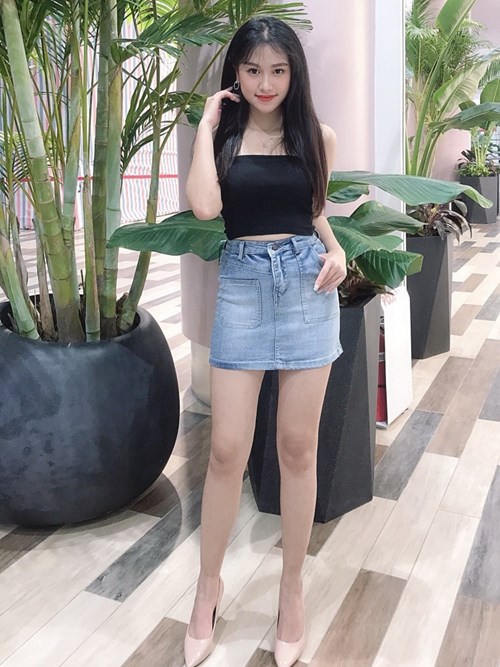 váy jeans màu xanh biển trơn V3040 