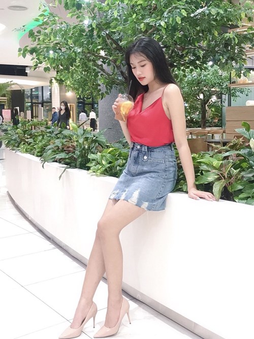 Váy Jeans xanh nhạt mài rách V3175