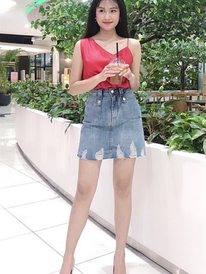 Váy Jeans xanh nhạt mài rách V3175