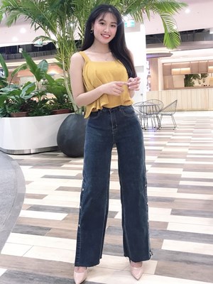 Quần ống loe đen khói đính cúc viền X8059