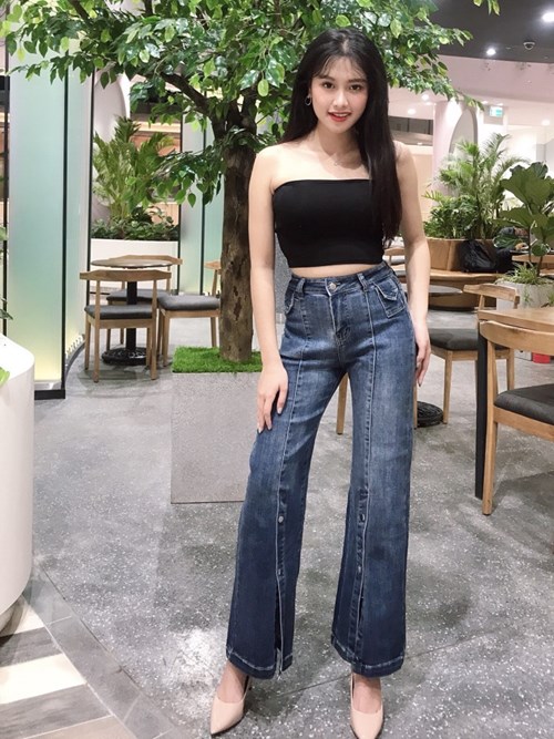 Quần ống loe màu đen trơn X8071 