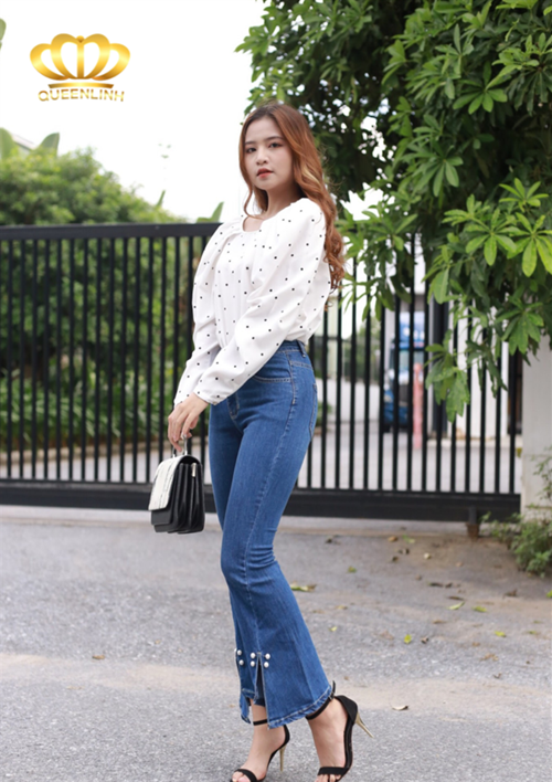 jean ống loe gắn ngọc- DV6994