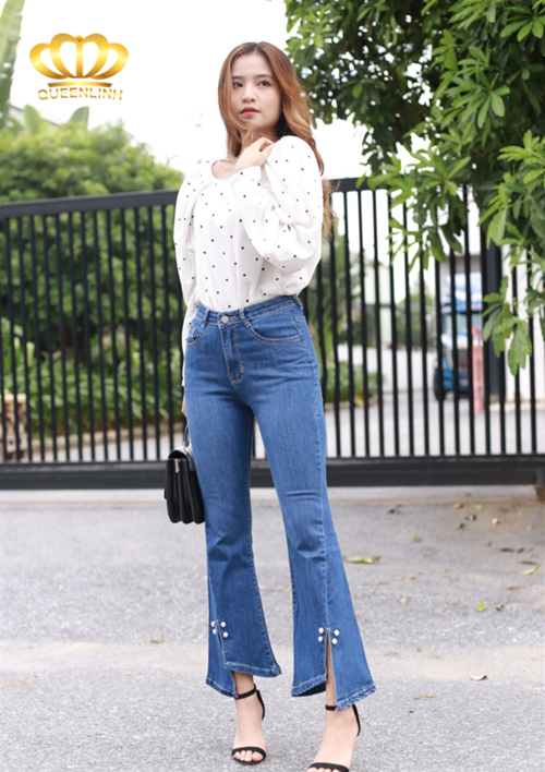 jean ống loe gắn ngọc- DV6994