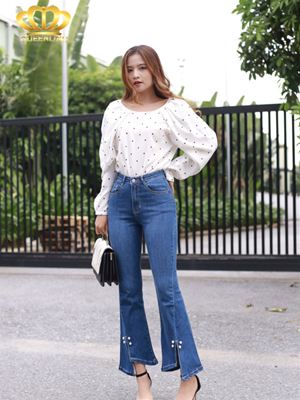 jean ống loe gắn ngọc- DV6994