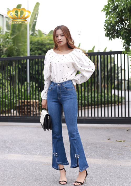 jean ống loe gắn ngọc- DV6994