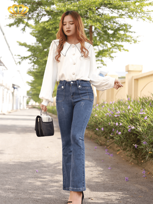 jean ống loe xanh xước - DV6943