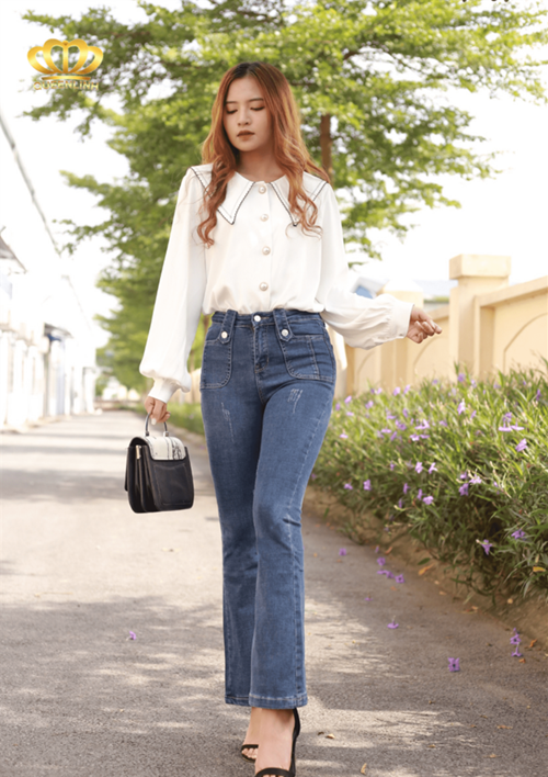 jean ống loe xanh xước - DV6943