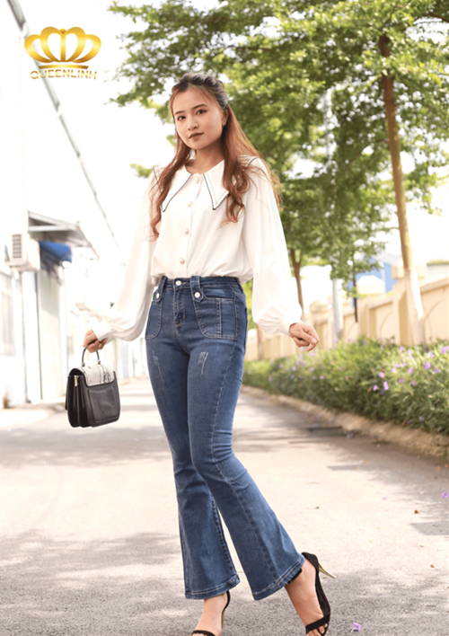 jean ống loe xanh xước - DV6943