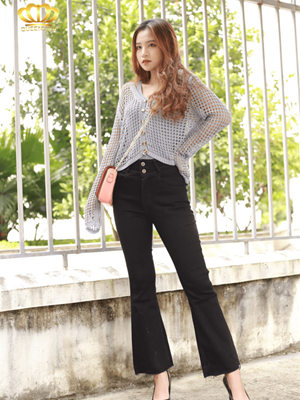 jean ống loe 2 khuy đen- DV6995